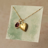Ruby Red Heart Vintage Charm Locket Necklace