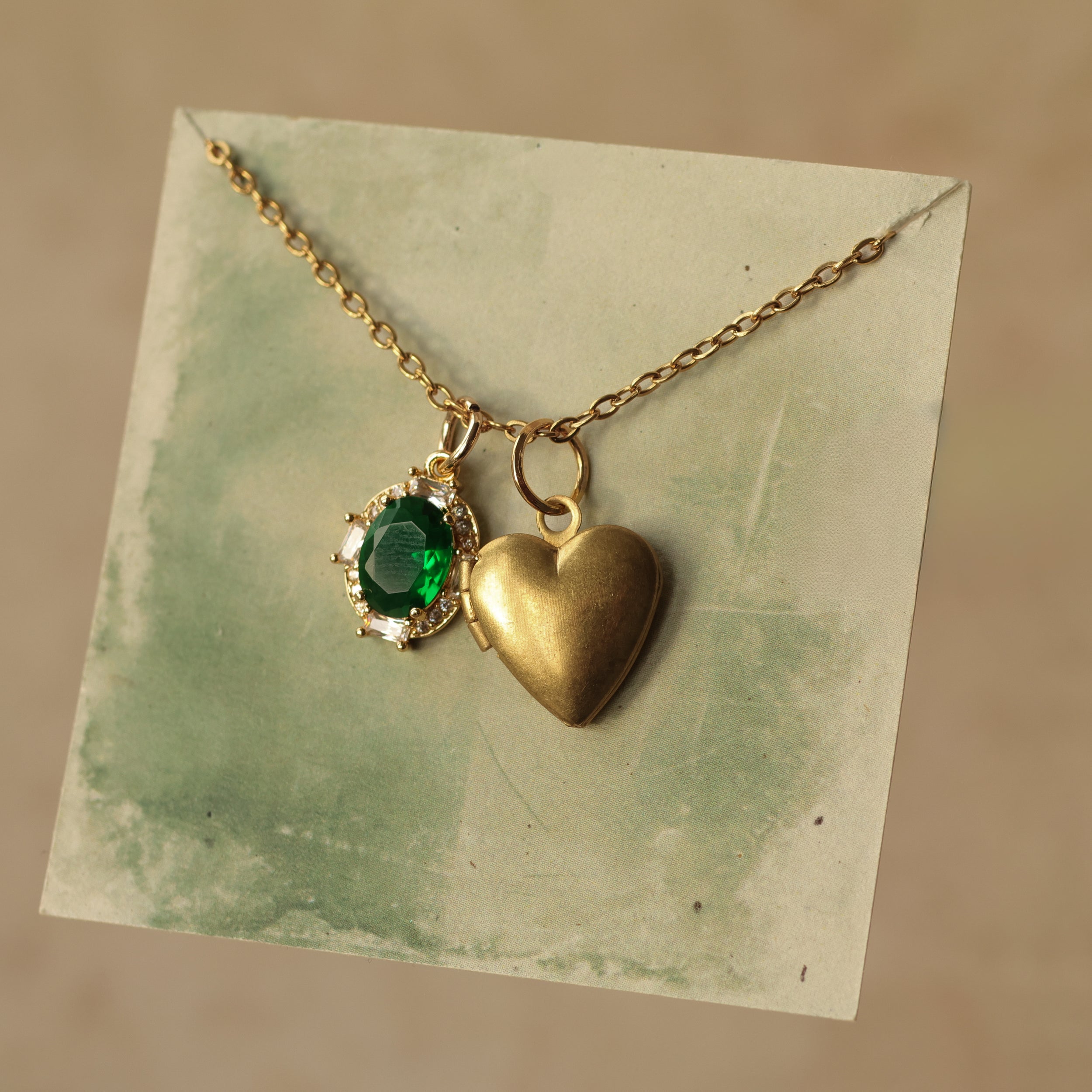 Emerald Heart Vintage Charm Locket Necklace