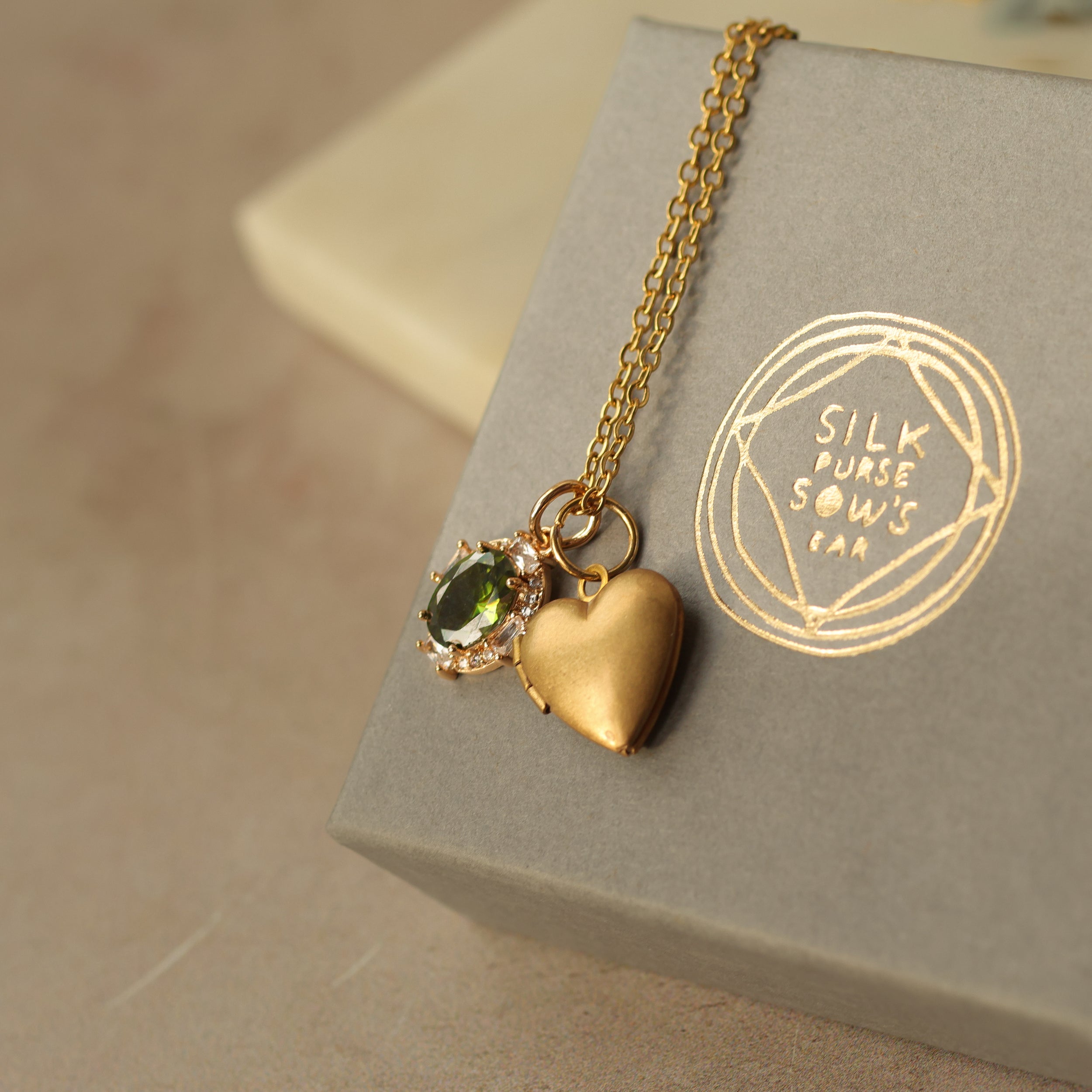 Emerald Heart Vintage Charm Locket Necklace