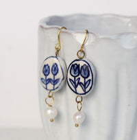 Blue Tulip Pearl Earrings