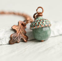 Copper and Jade Acorn Necklace