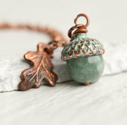 Copper and Jade Acorn Necklace