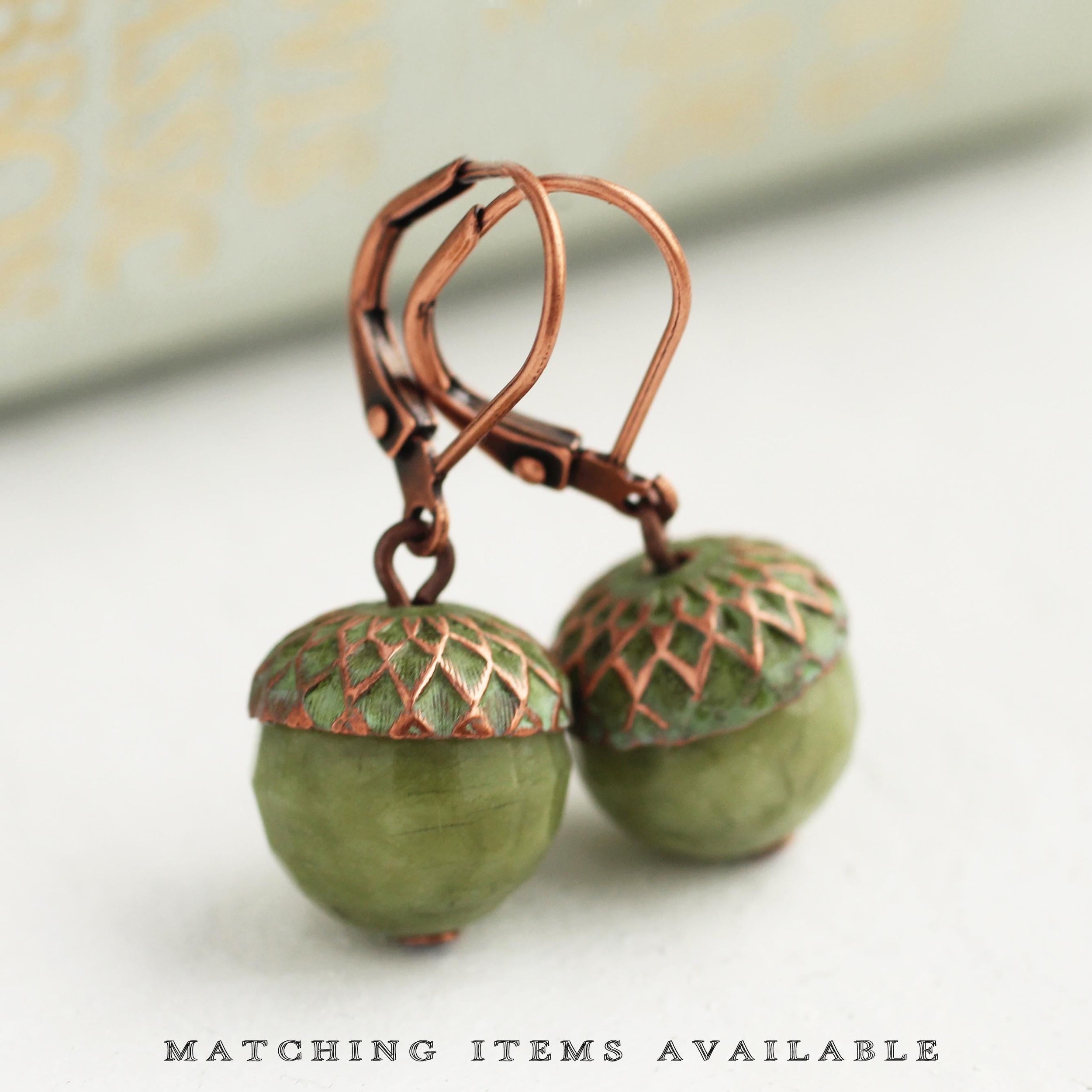 Moss Olive Green Acorn Necklace