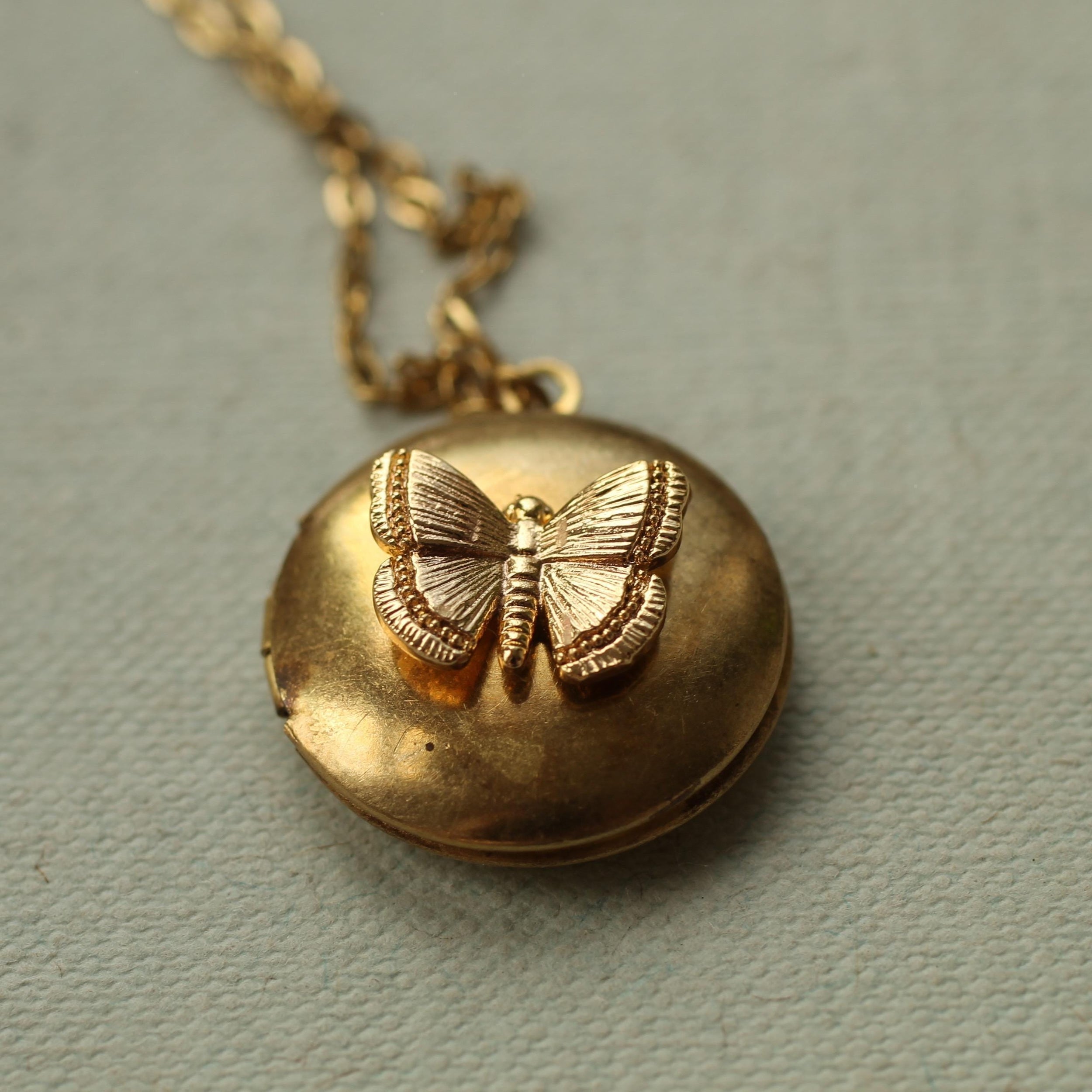 Gold Round Butterfly Locket