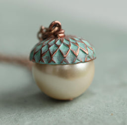 Turquoise Pearl Acorn Necklace