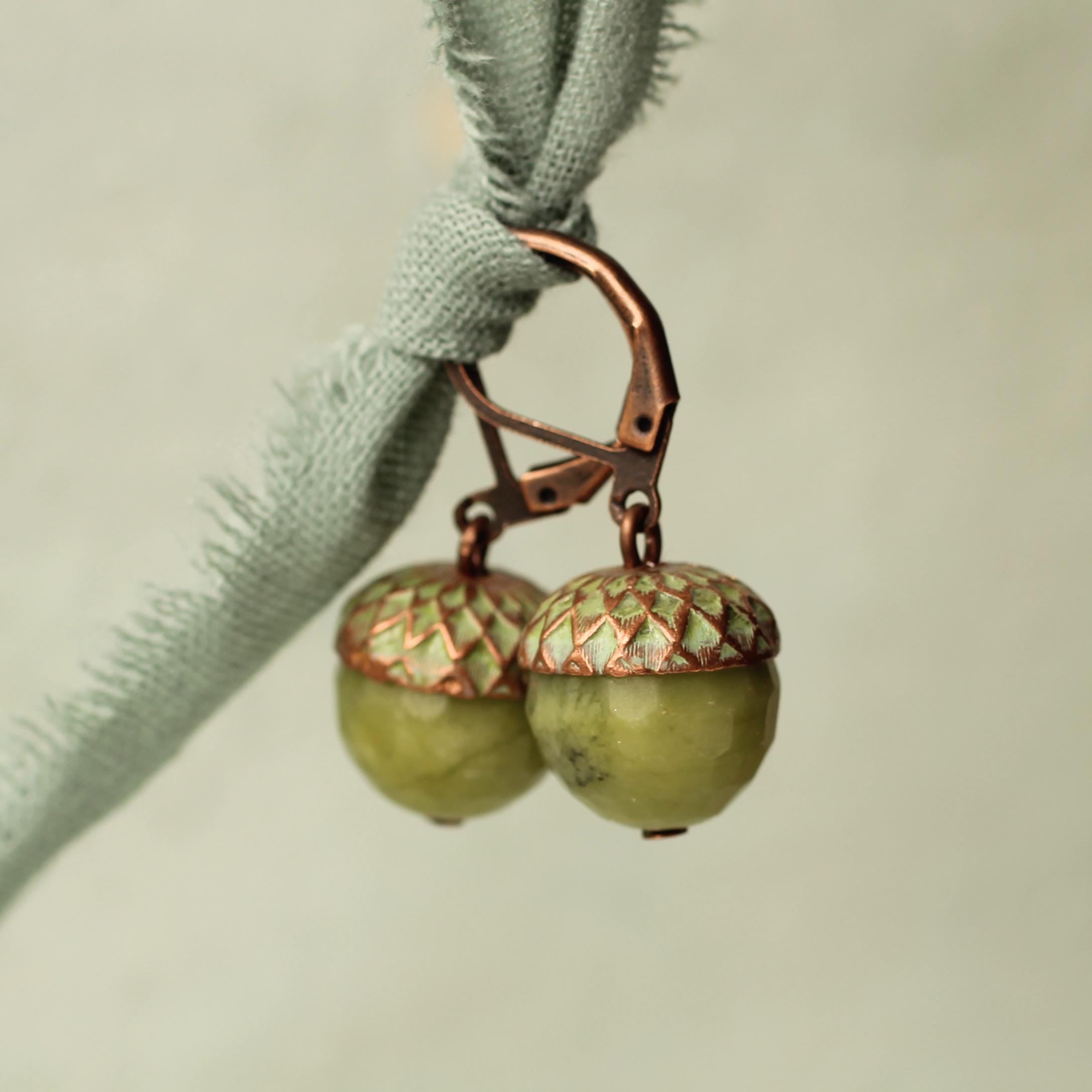 Moss Olive Green Acorn Earrings