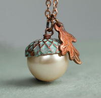 Turquoise Pearl Acorn Necklace