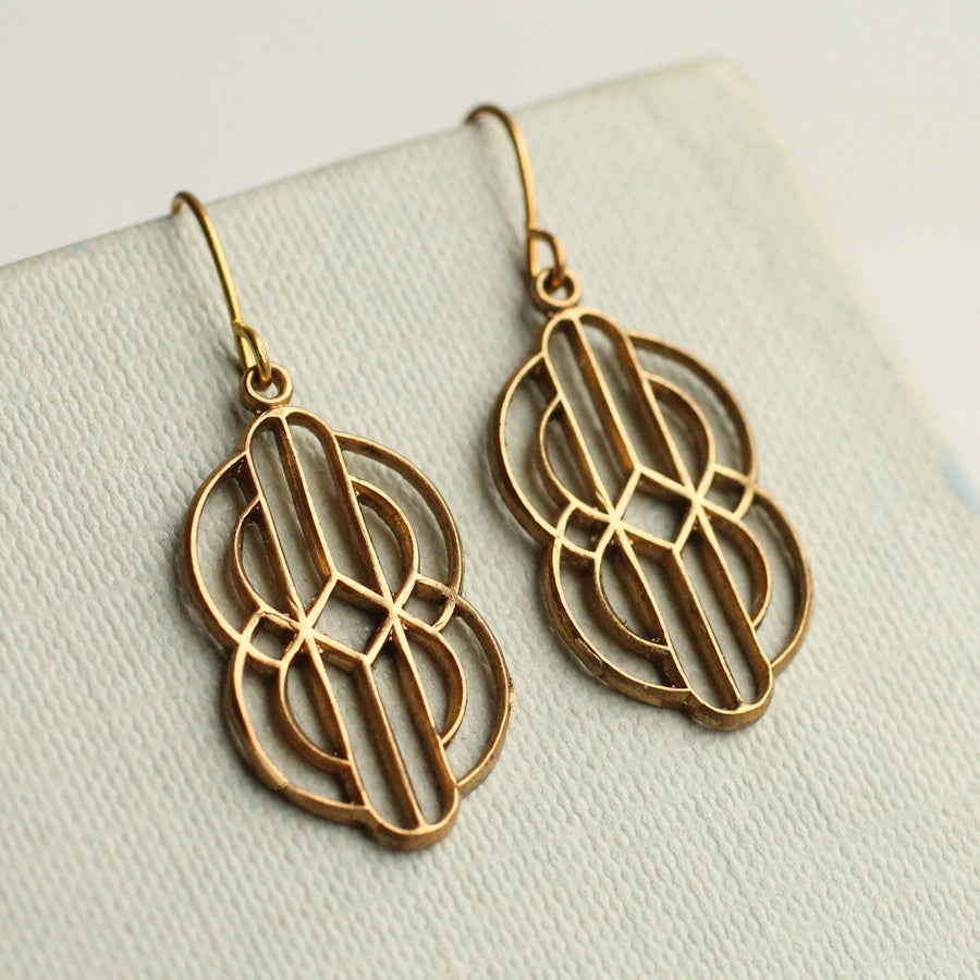 Gold Art Deco Drop Earrings