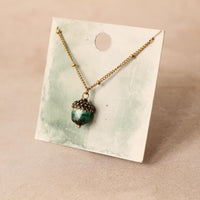 Peacock Blue Silver Acorn Necklace