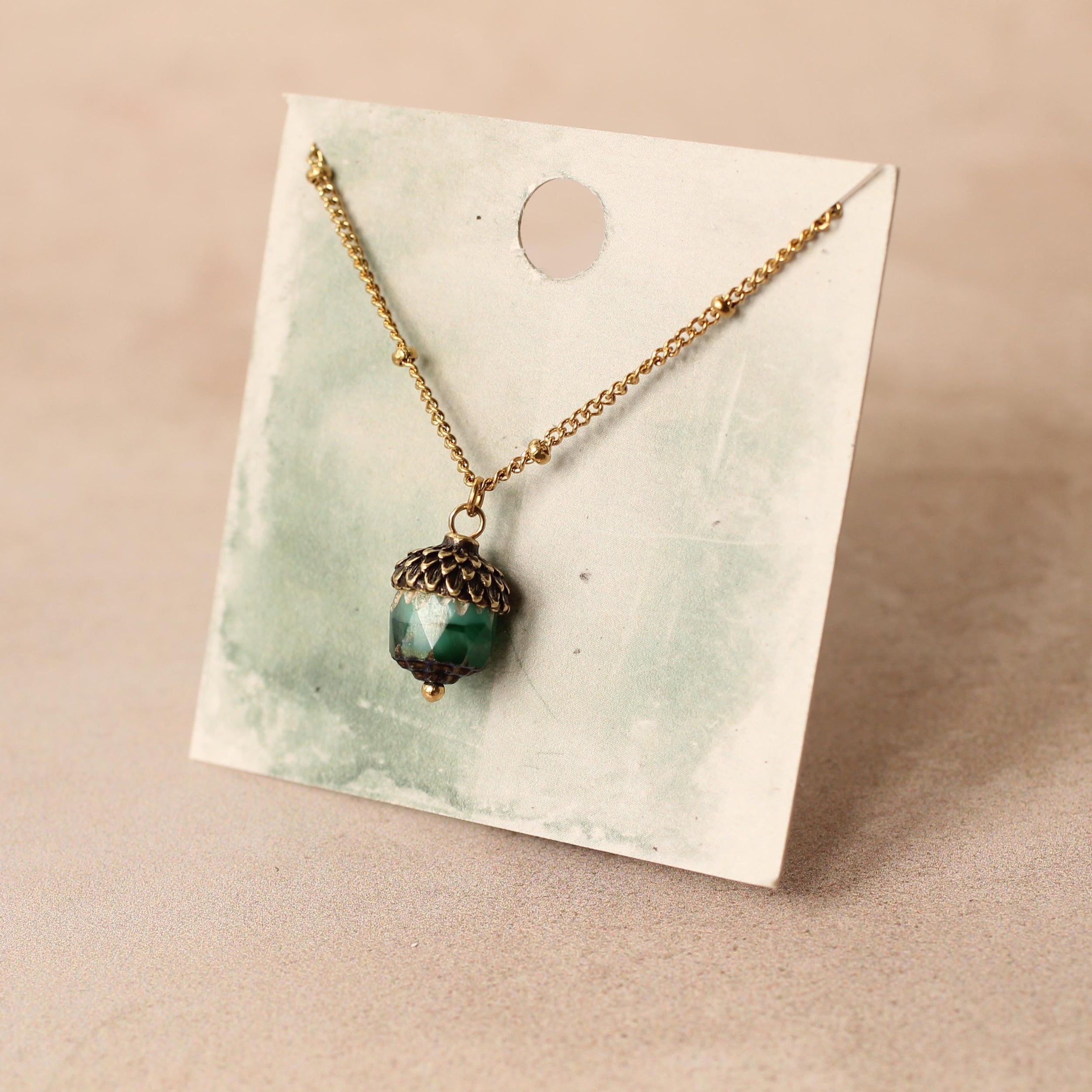 Peacock Blue Silver Acorn Necklace