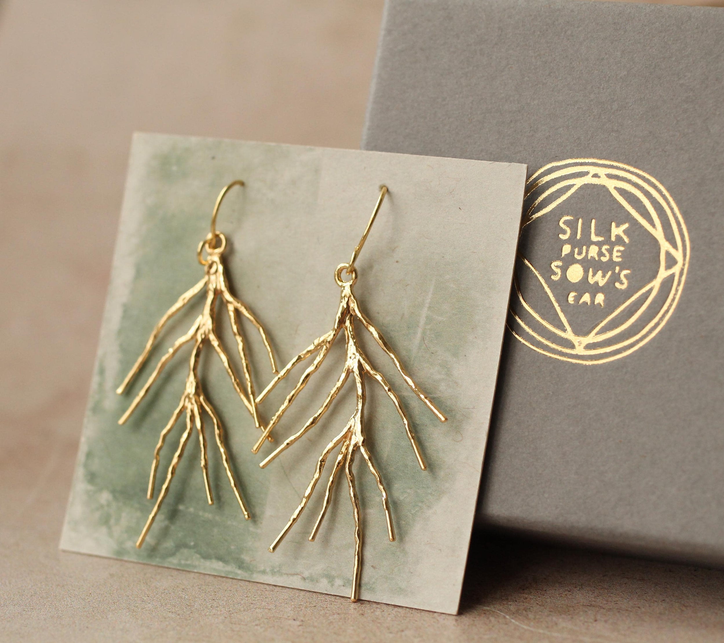 Gold Pine Needle Earrings