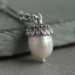 Freshwater Pearl Silver Acorn Necklace