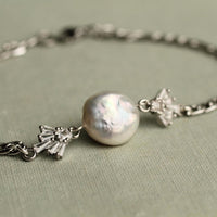 Silver Art Deco Crystal Pearl Bracelet