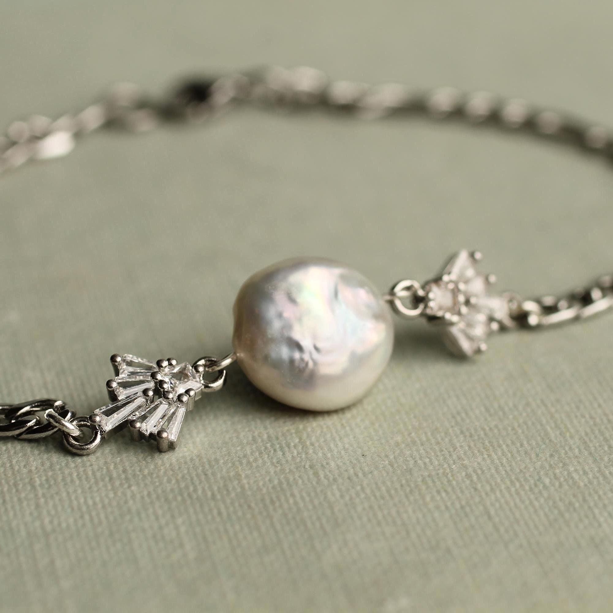 Silver Art Deco Crystal Pearl Bracelet