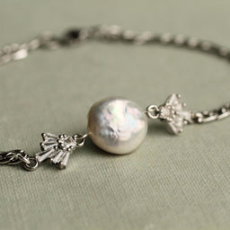 Silver Art Deco Crystal Pearl Bracelet