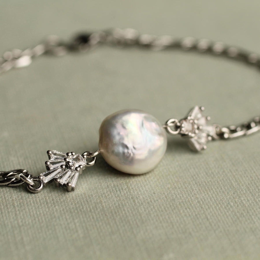 Silver Art Deco Crystal Pearl Bracelet