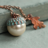 Turquoise Pearl Acorn Necklace