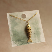 Vintage Articulated Moving Gold Fish Necklace - Necklaces