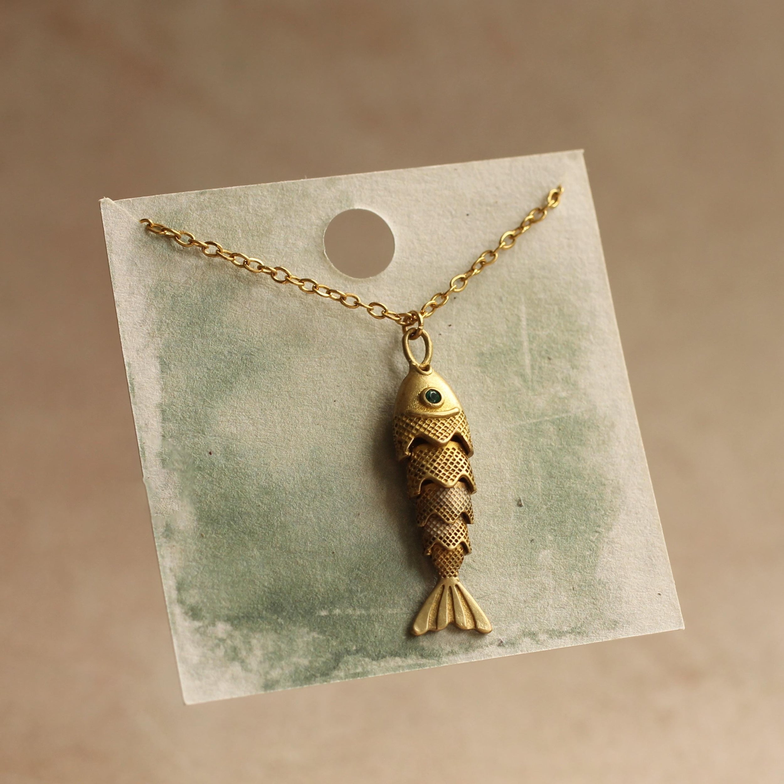 Vintage Articulated Moving Gold Fish Necklace - Necklaces
