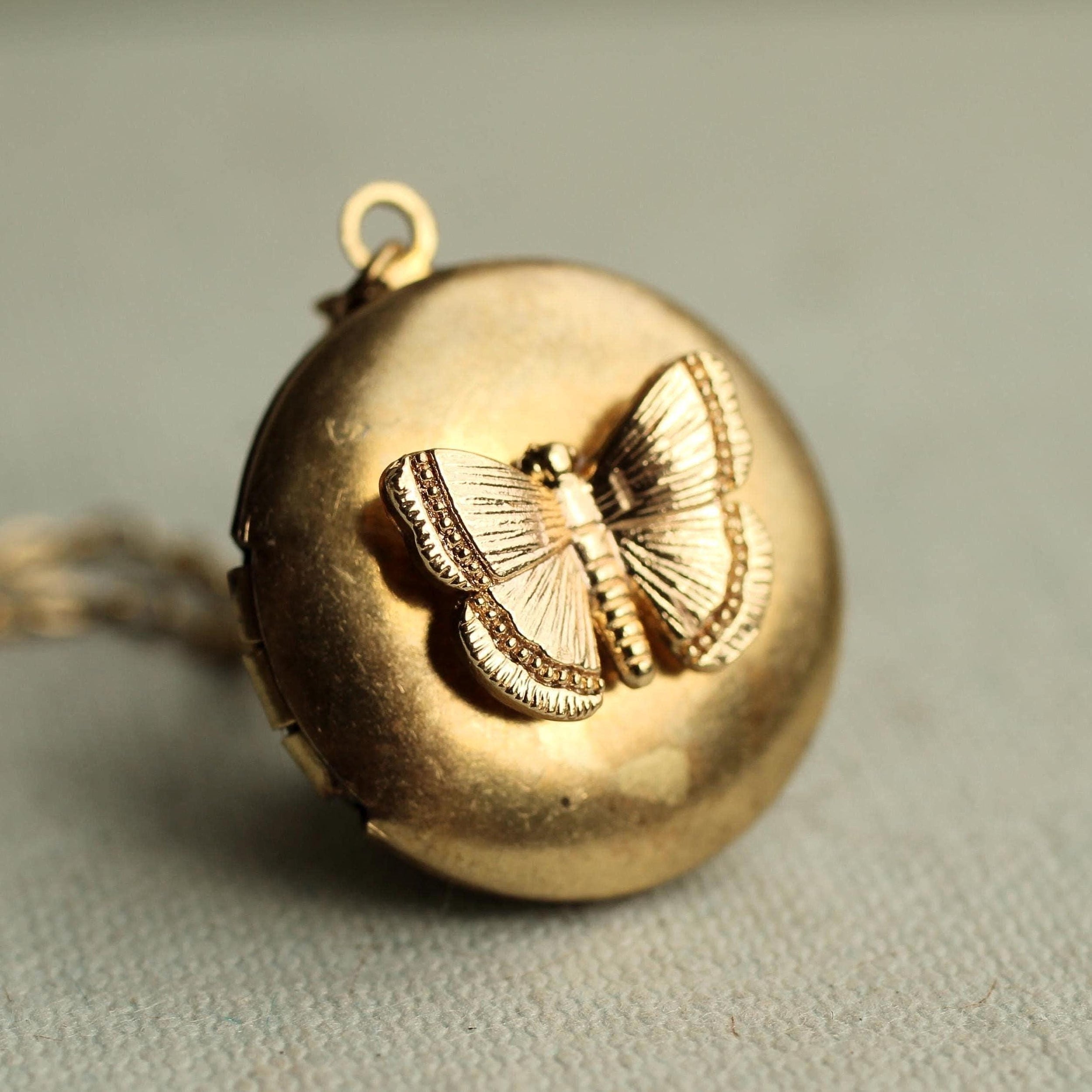 Gold Round Butterfly Locket
