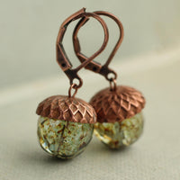 Speckled Green Acorn Earrings