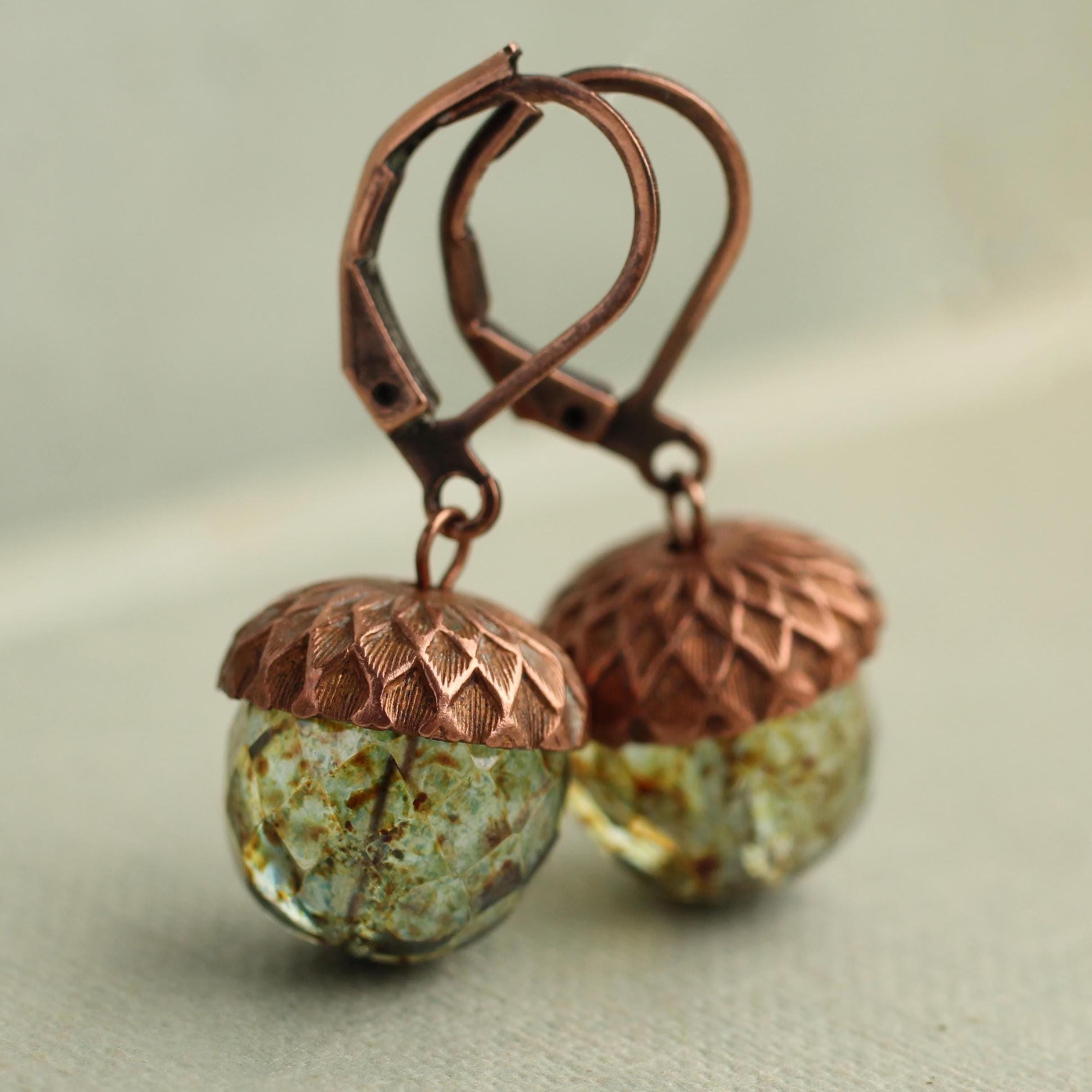 Speckled Green Acorn Earrings