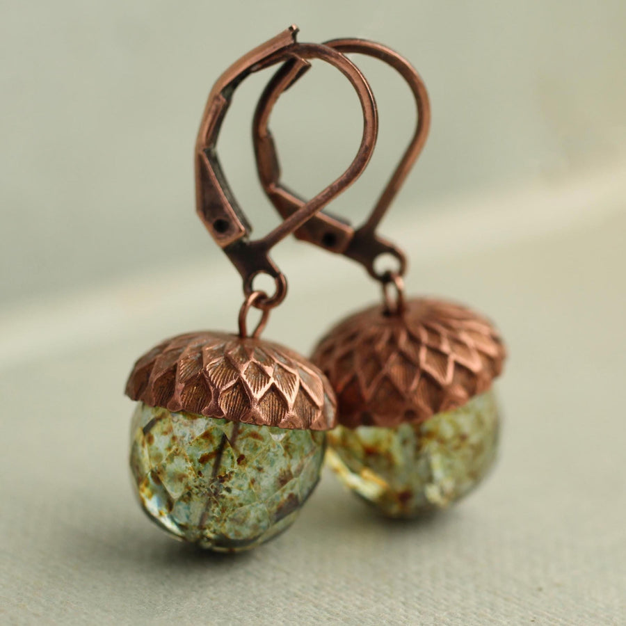Speckled Green Acorn Earrings