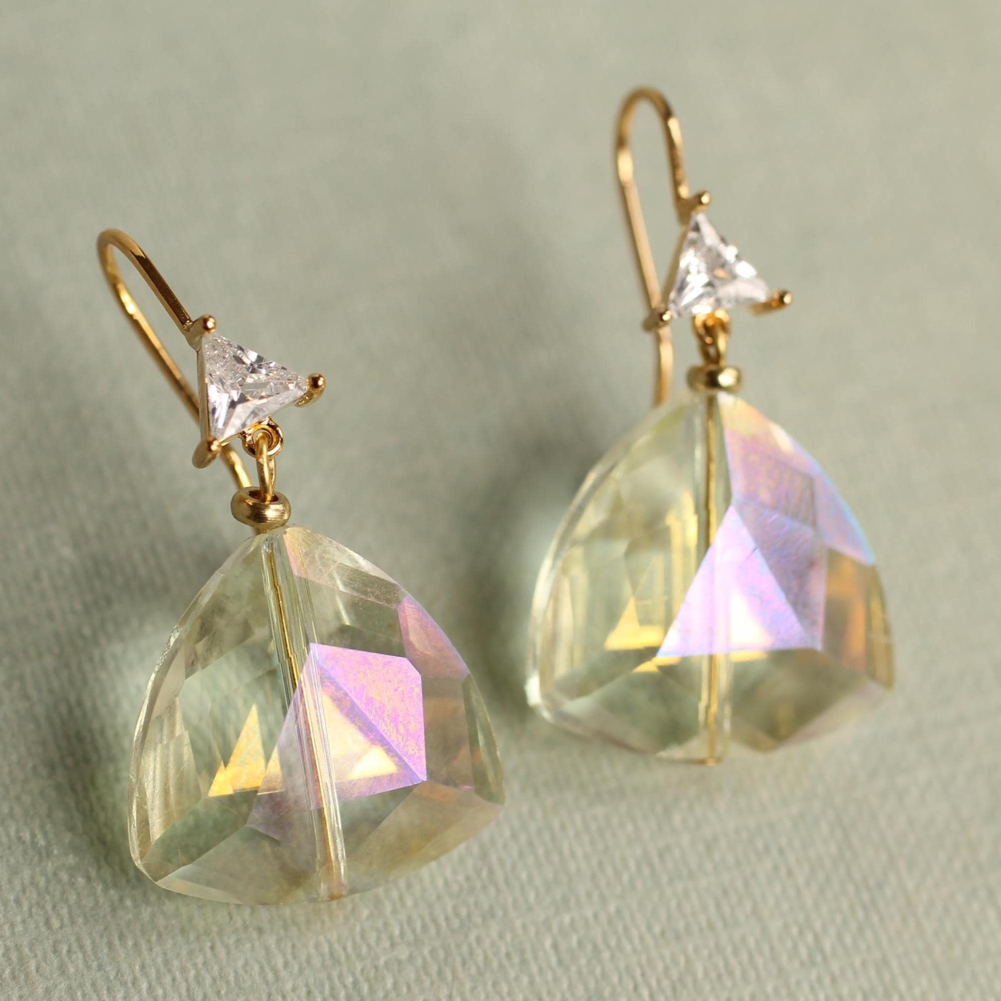 Champagne Yellow Art Deco Bridal Earrings