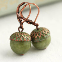 Moss Olive Green Acorn Earrings