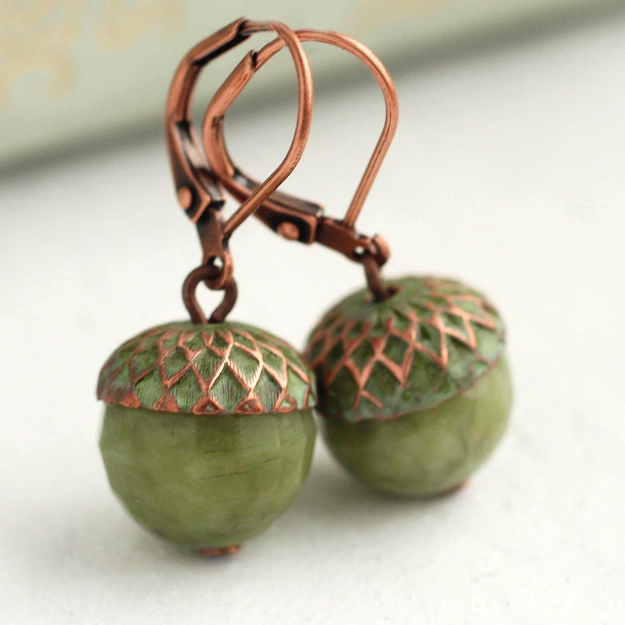 Moss Olive Green Acorn Earrings