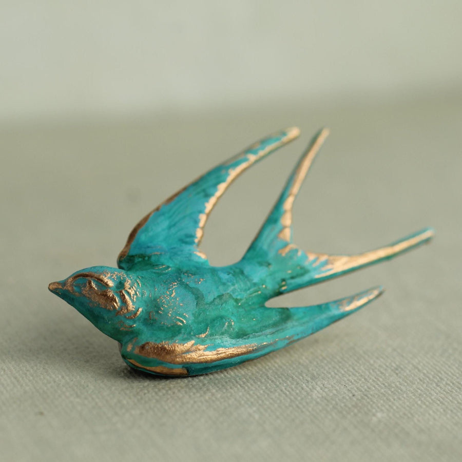 Verdigris Patina Swallow Bird Brooch