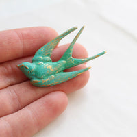 Verdigris Patina Swallow Bird Brooch