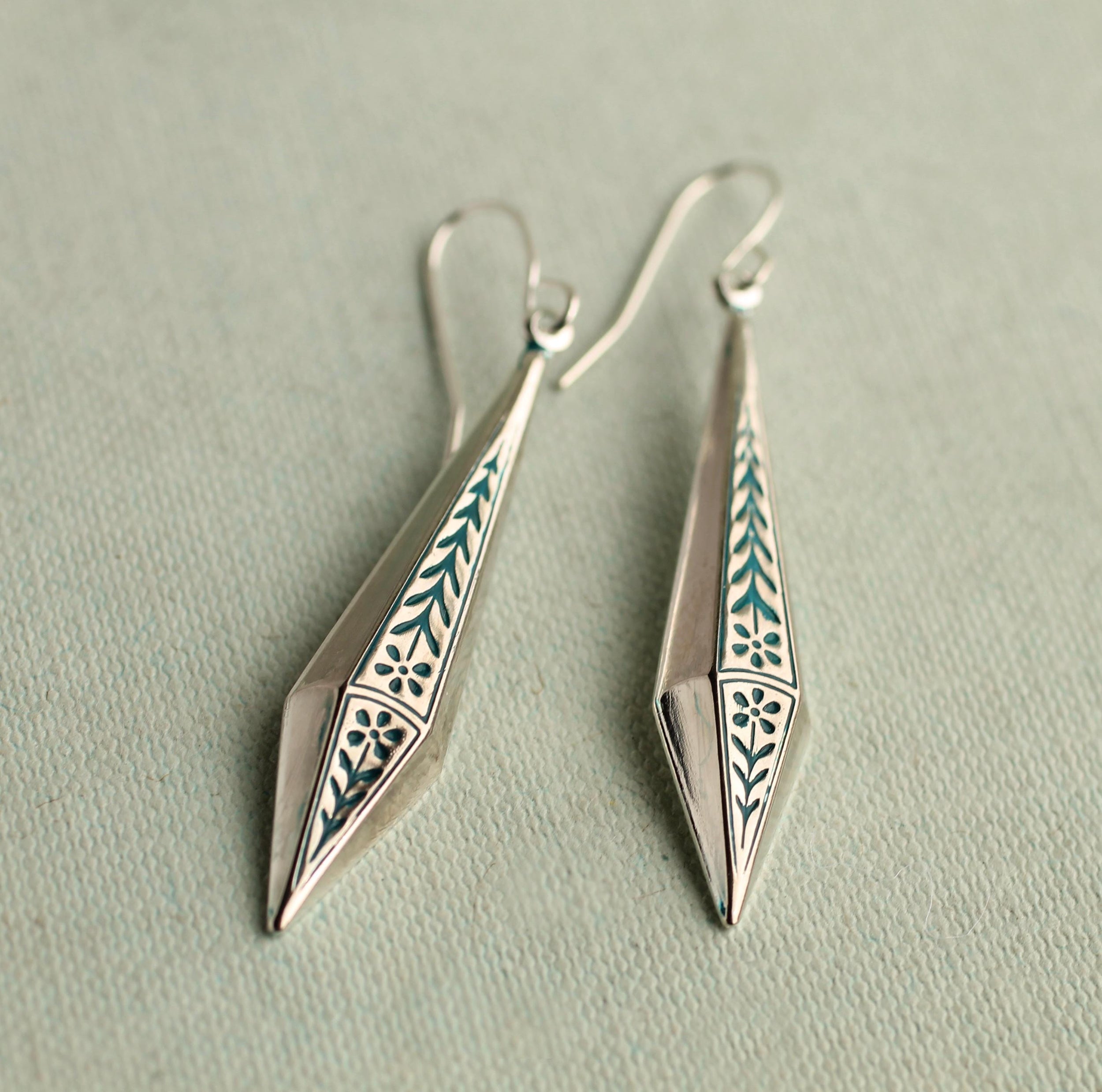 Silver Floral Sprig Earrings