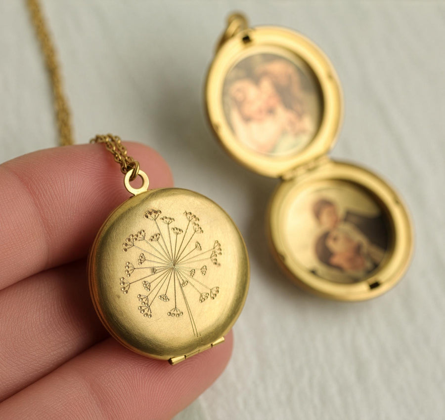 Engraved Dandelion Locket Necklace