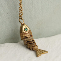 Vintage Articulated Moving Gold Fish Necklace - Necklaces