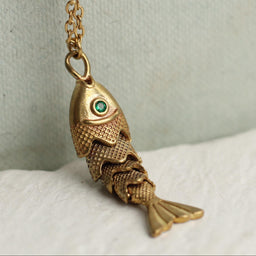 Vintage Articulated Moving Gold Fish Necklace - Necklaces
