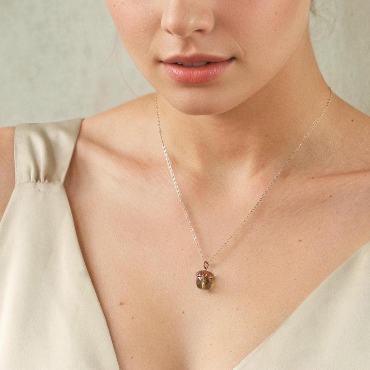 Small Speckled Green Acorn Necklace