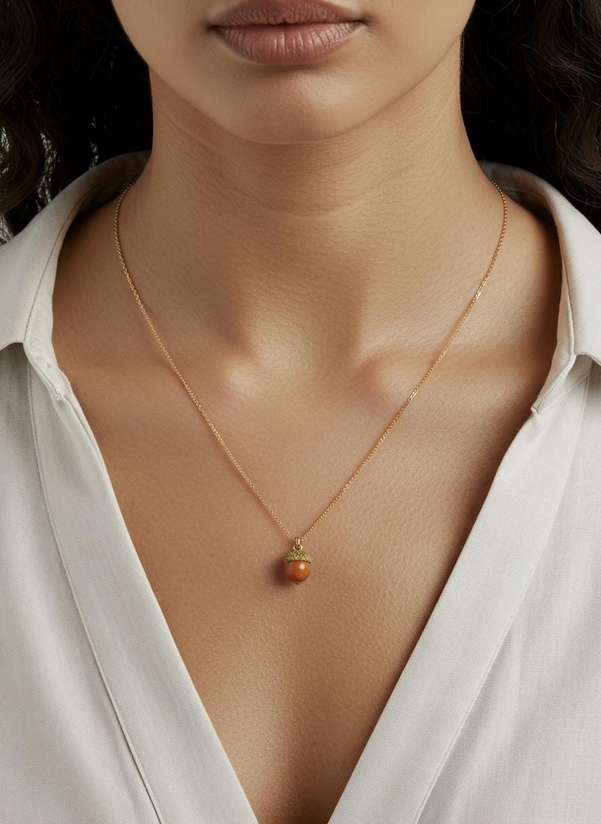 Amber and Moss Green Acorn Necklace