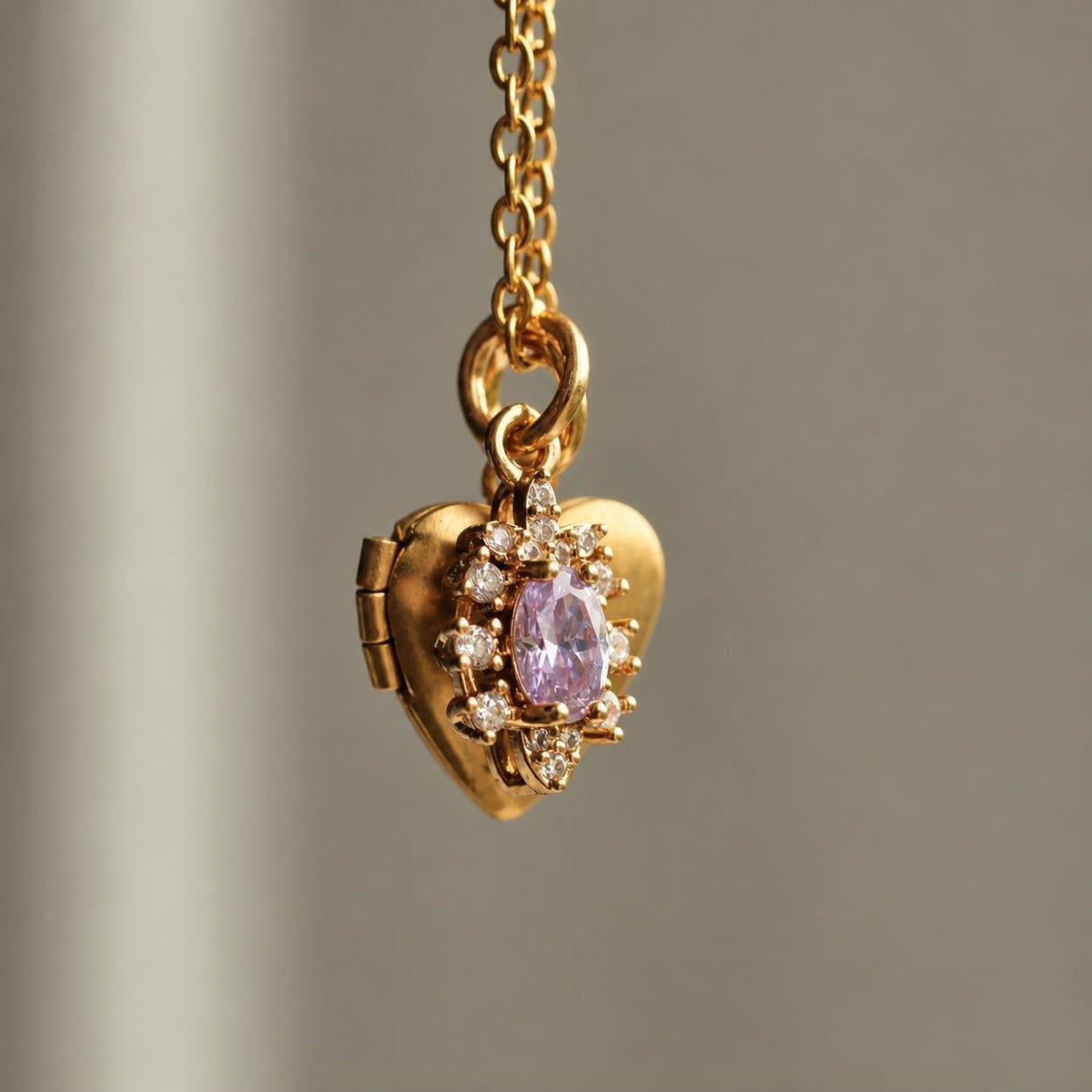 Amethyst Crown Jewel Charm Locket Necklace