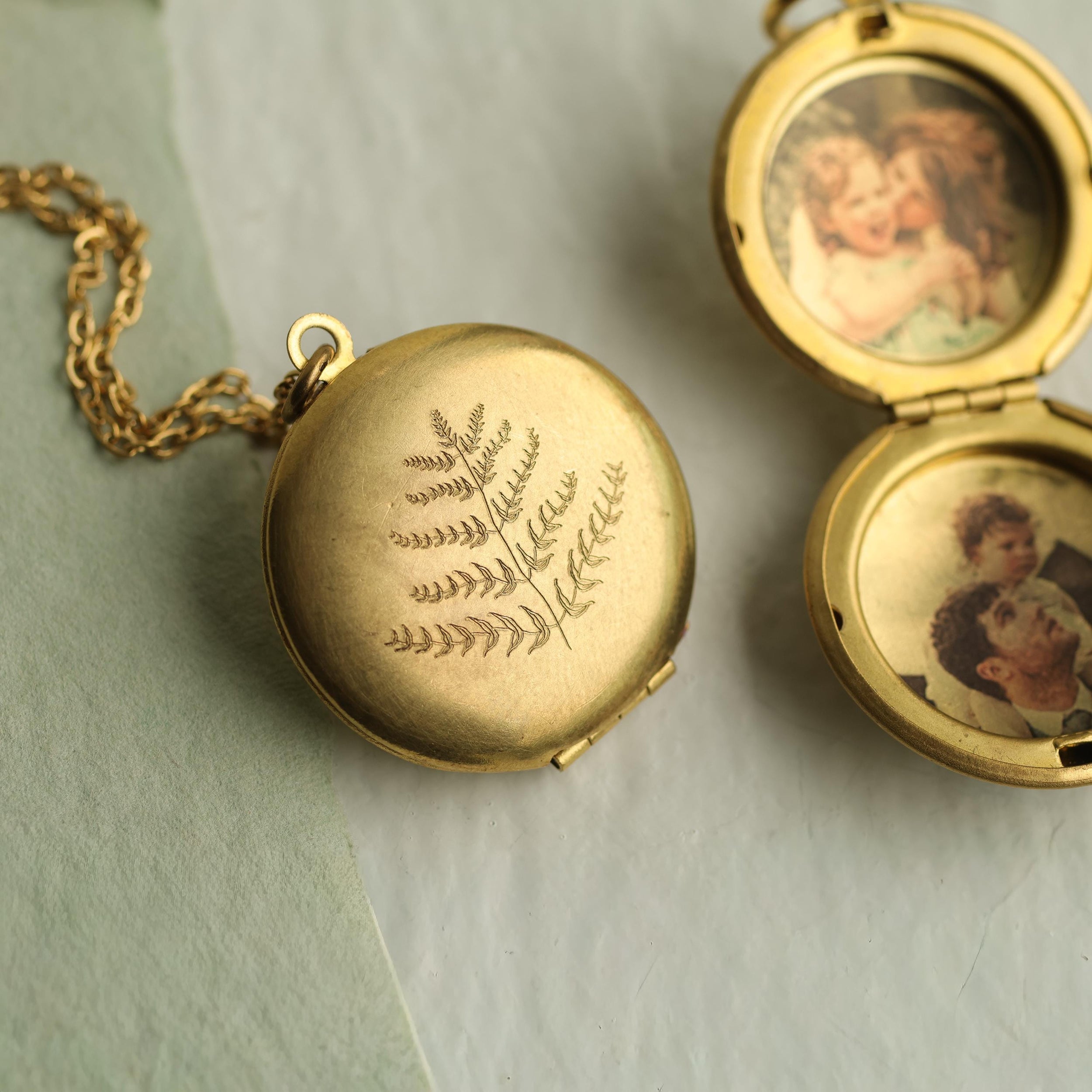 Engraved Fern Locket Necklace