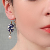Blue Tulip Pearl Earrings
