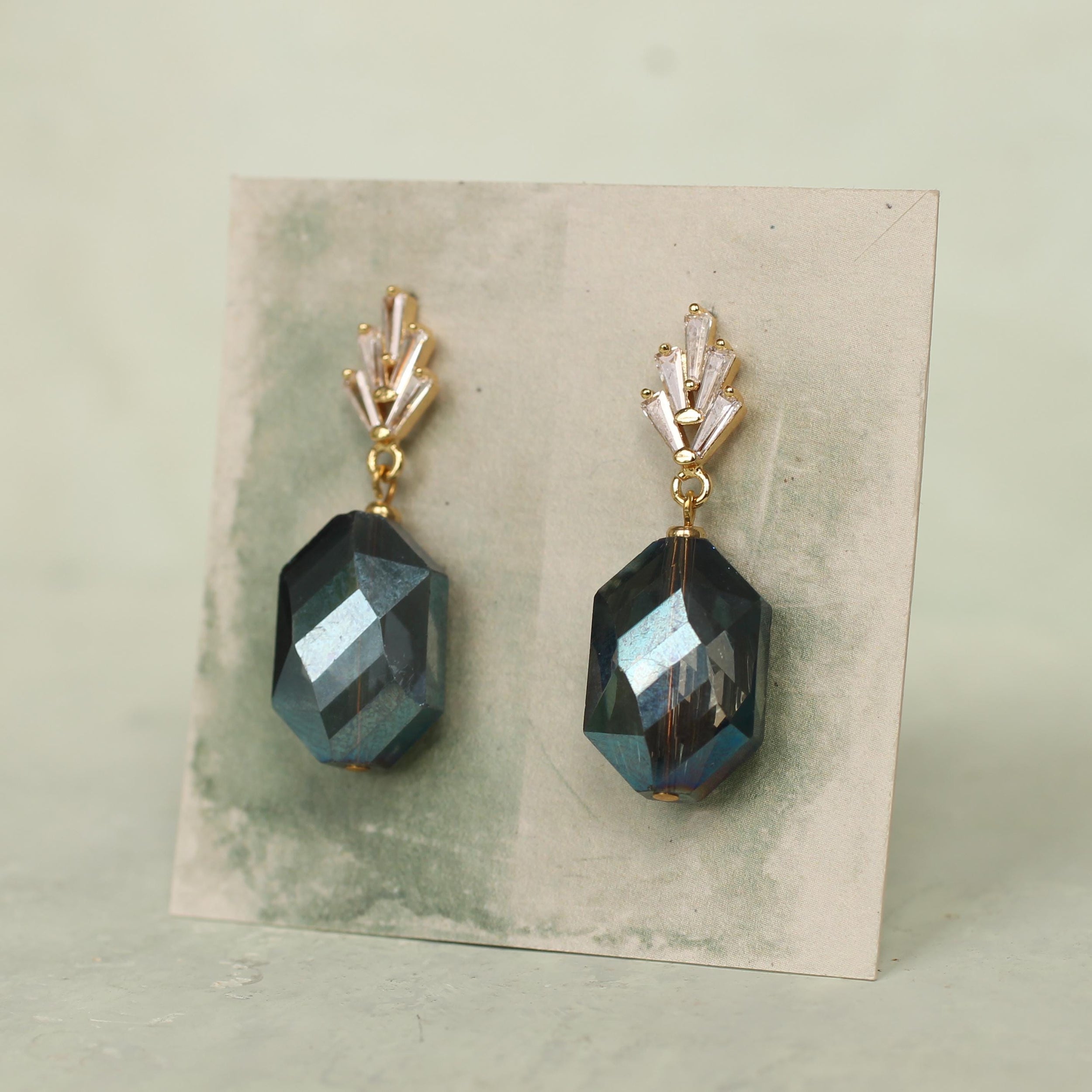 Blue Opal Art Deco Earrings