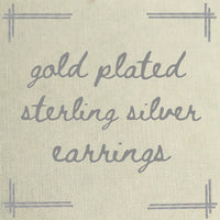 the text "gold plated sterling silver earrings" written in a cursive font.