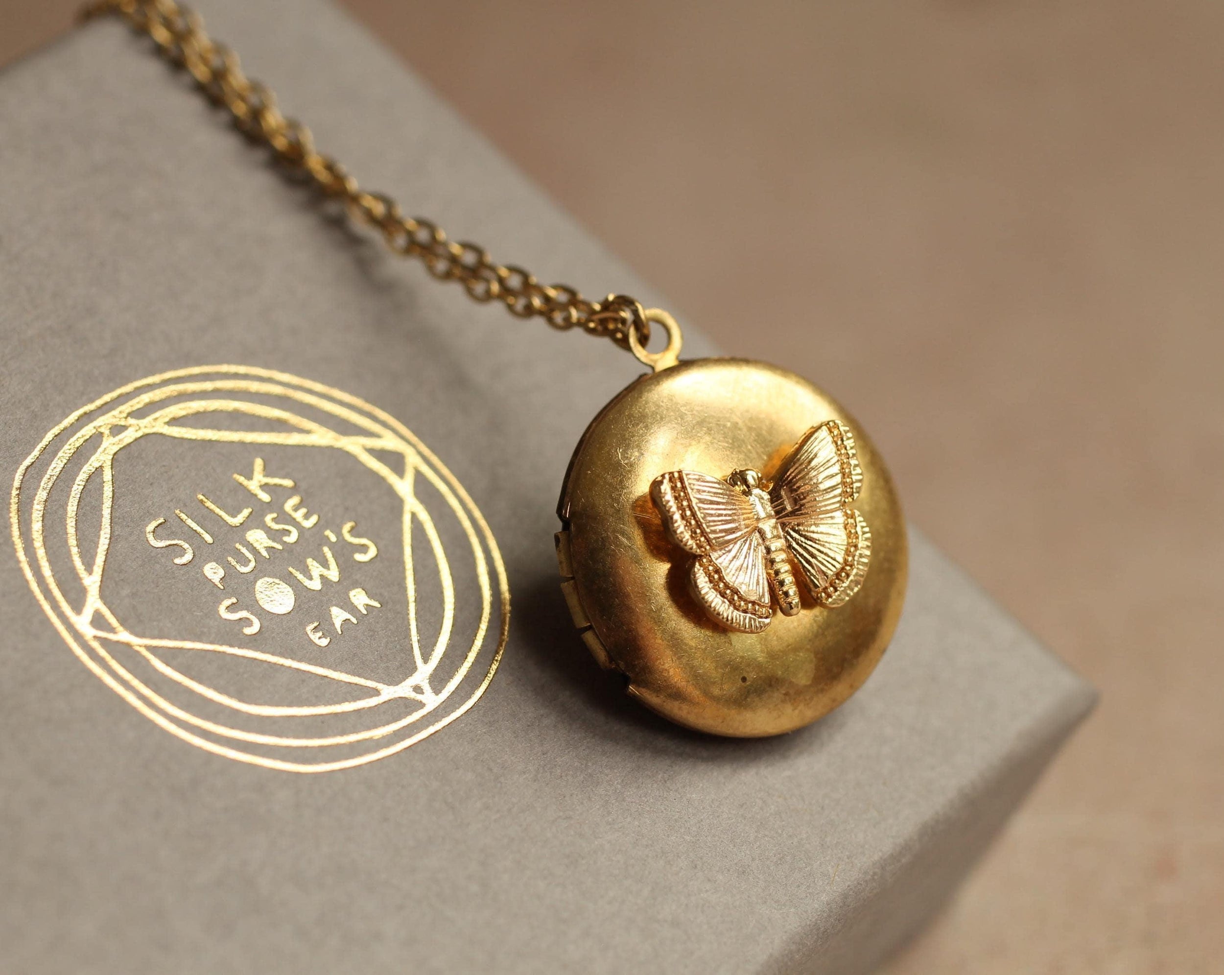 Gold Round Butterfly Locket