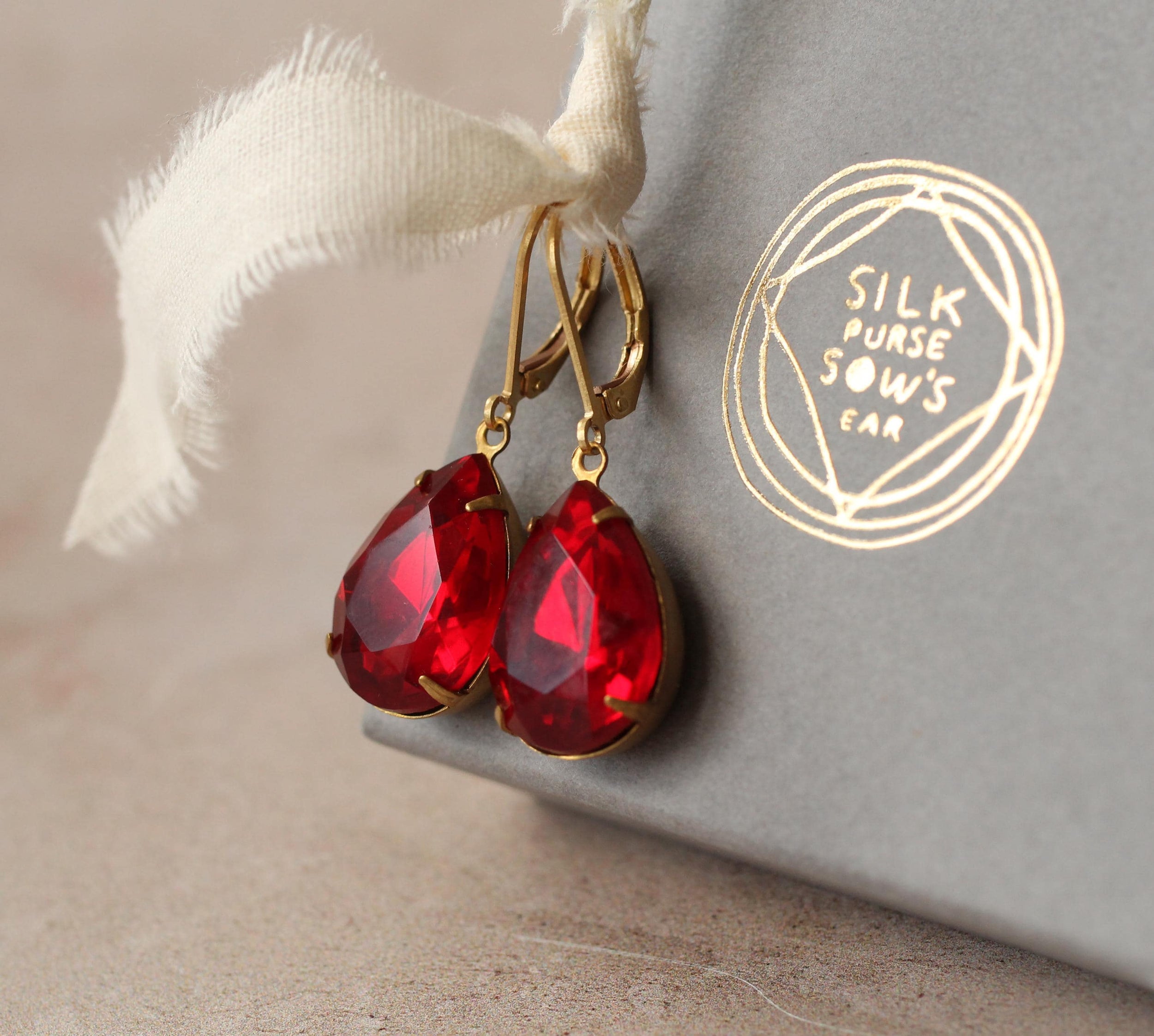 Ruby Red Teardrop Earrings