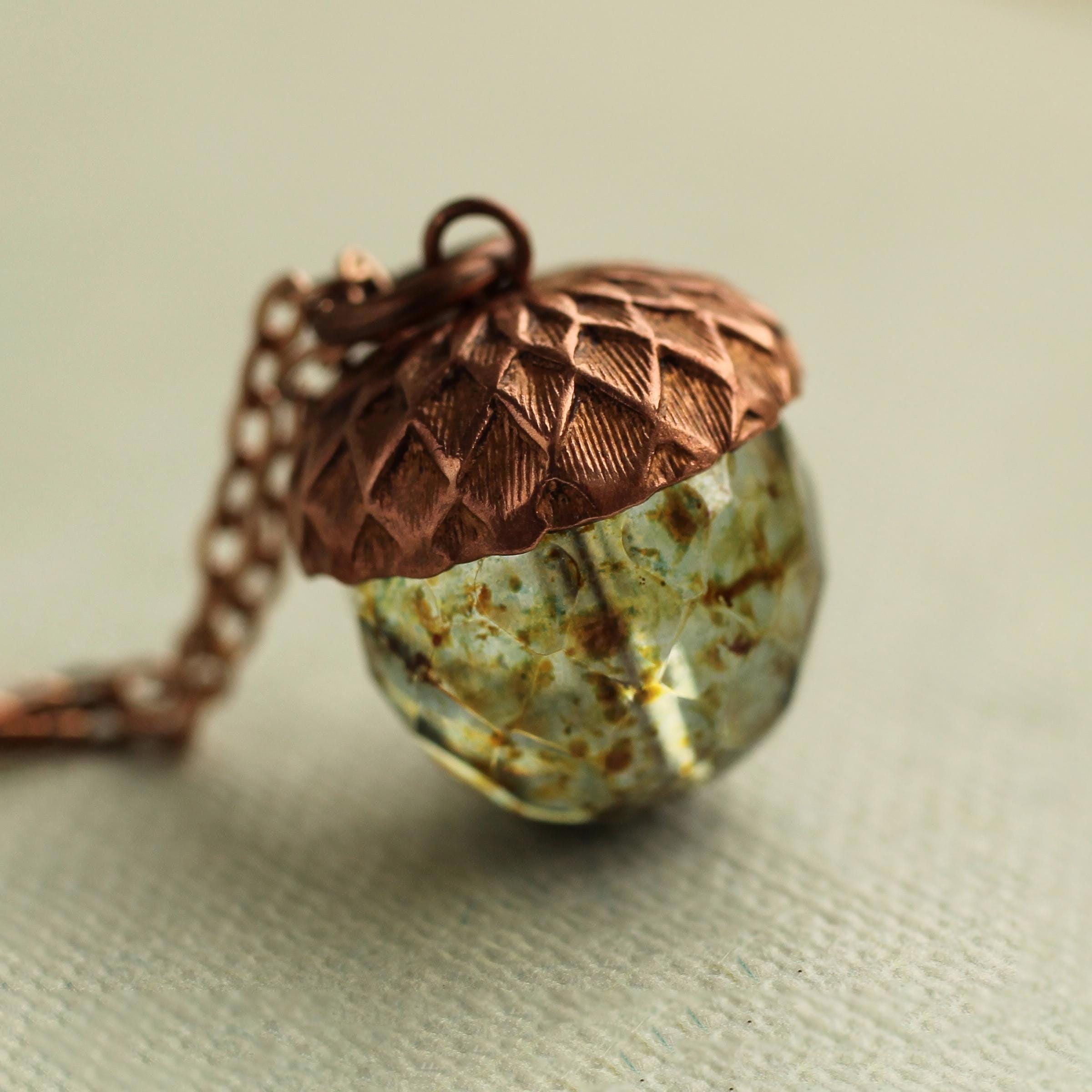 Speckled Green Acorn Necklace