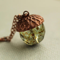 Speckled Green Acorn Necklace