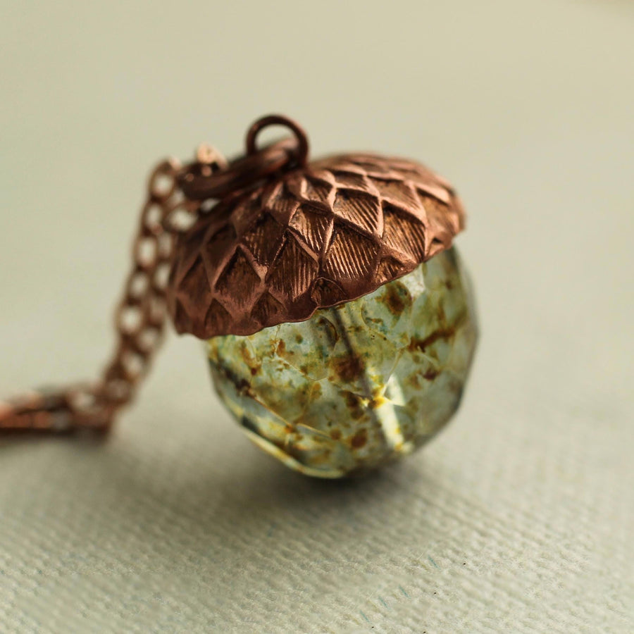 Speckled Green Acorn Necklace