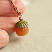 Amber and Moss Green Acorn Necklace