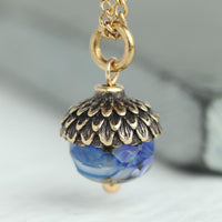 Cobalt Blue Gold Acorn Necklace